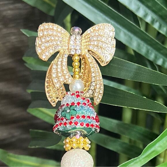 Christmas Hand-Made Custom Extended Beaded Pen with Large Fancy Bow. Rhinestone. - Picture 10 of 10